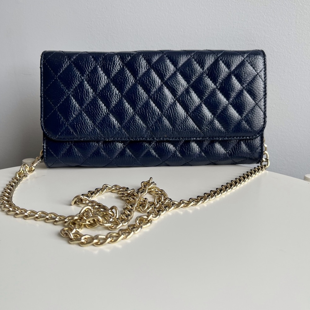 Zenith Navy Leather Quilted Purse